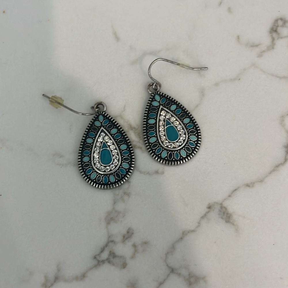 Turquoise and Silver Earrings - Picture 2 of 2
